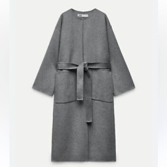NWT ZARA Double-Faced Wool Blend Coat Grey SZ M-L - Picture 2 of 14